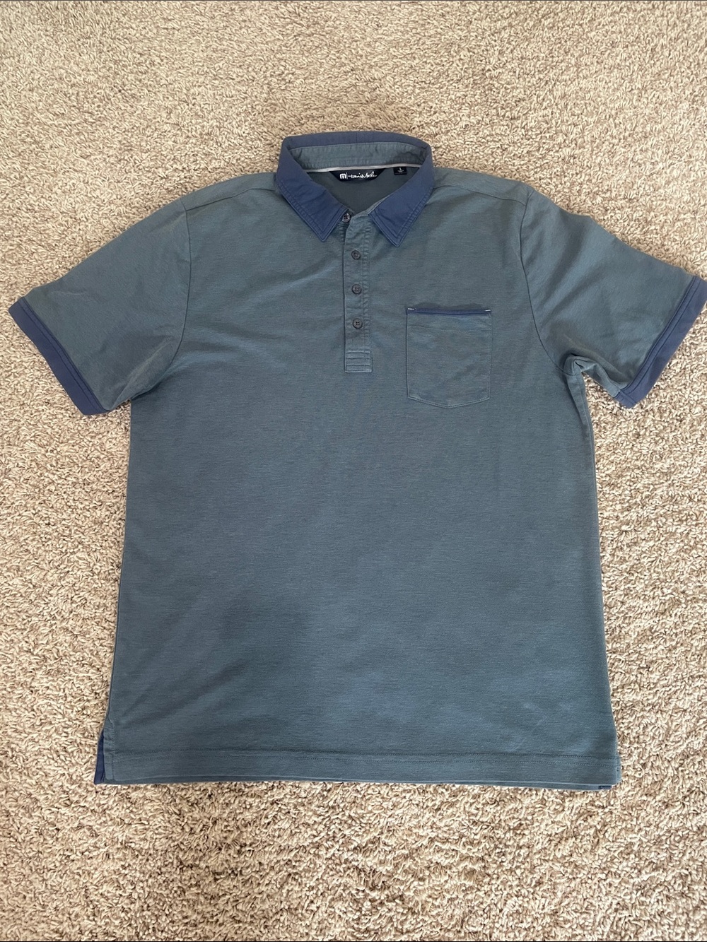 Travis Mathew Short Sleeve Polo in Slate Blue with Navy Trim